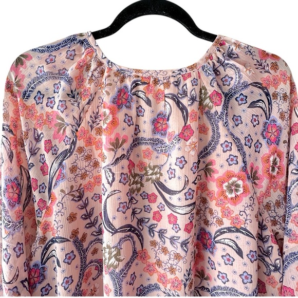LOFT | NWOT BLOOM BUBBLE SLEEVE HENELY TOP FLORAL LINED | EXTRA LARGE - Picture 10 of 12